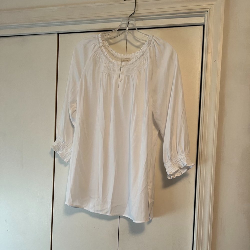 NWOT! Chico's White Smocked Neck Blouse - Size 1